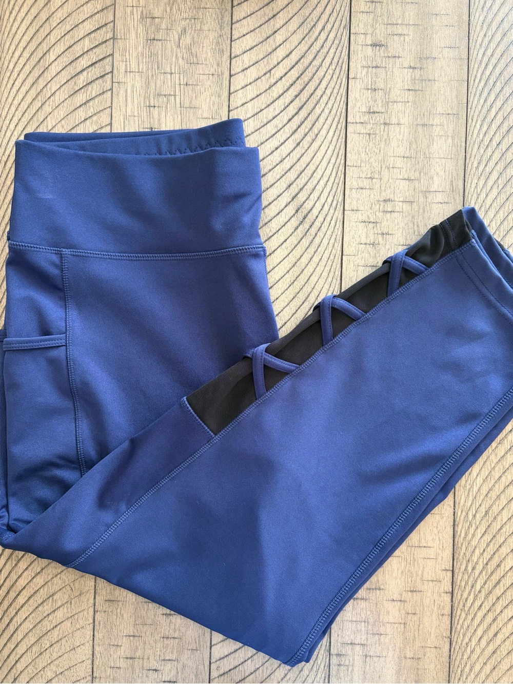 POP Fit Royal Blue Performance Leggings with Side Pocket & Lattice Detail
